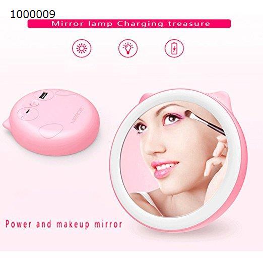 LED light makeup mirror, light mini portable makeup mirror, charging treasure light mirror,pink, 5000 mA Personal Care  JN-006