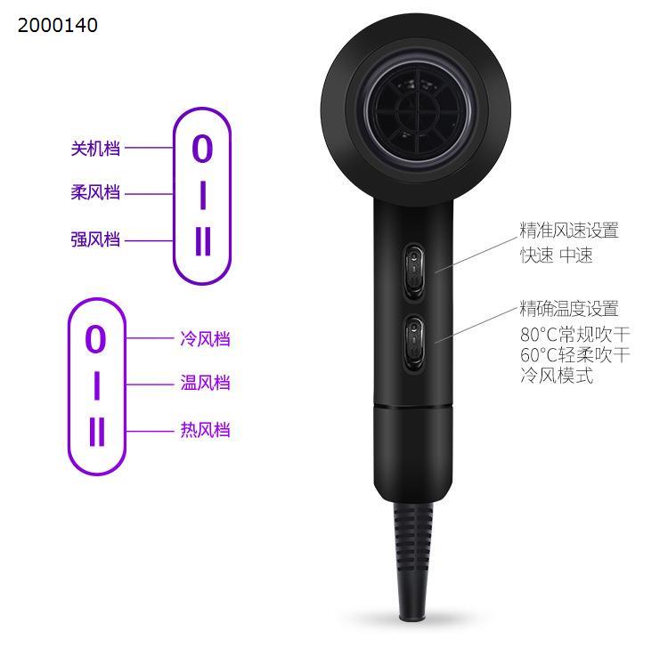 Household hair dryer high power anion temperature does not hurt the power generation hair salon hair dryer，black Personal Care  XL-6666