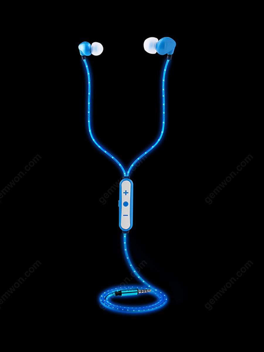 new EL light emitting earphone flash in-ear cool night light control with wheat game video night run headset  blue Headset K1/K2/K3