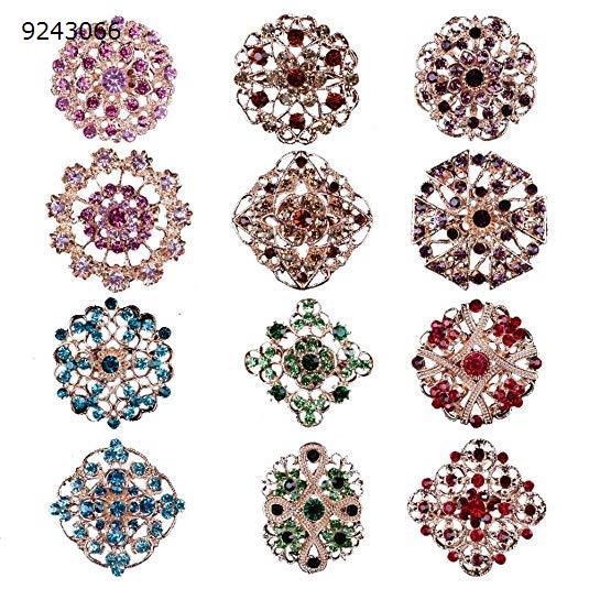 12pc Multi-Color Rhinestone Crystal Flower Brooches Pins Other WD-Br