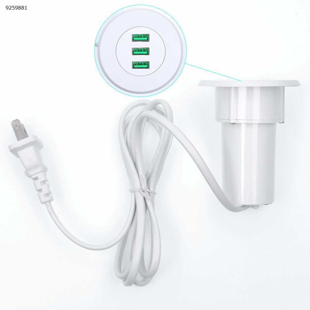 Picture of 3-Port USB Desk Charger Desktop Charger Charging Station Mounts on the Hole with Power Cable - White