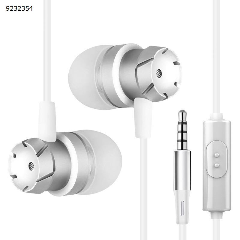 Metal ear - in - the - ear earphone, turbo - heavy low - tone band, line - controlled mobile phone, computer, MP3 universal earphone  white Headset N/A