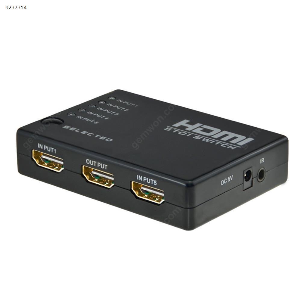 HDMI switch, HD 5-port HDMI switcher automatically switches 5-in-1 output, with remote control support 3D 1080P black Audio & Video Converter DK305