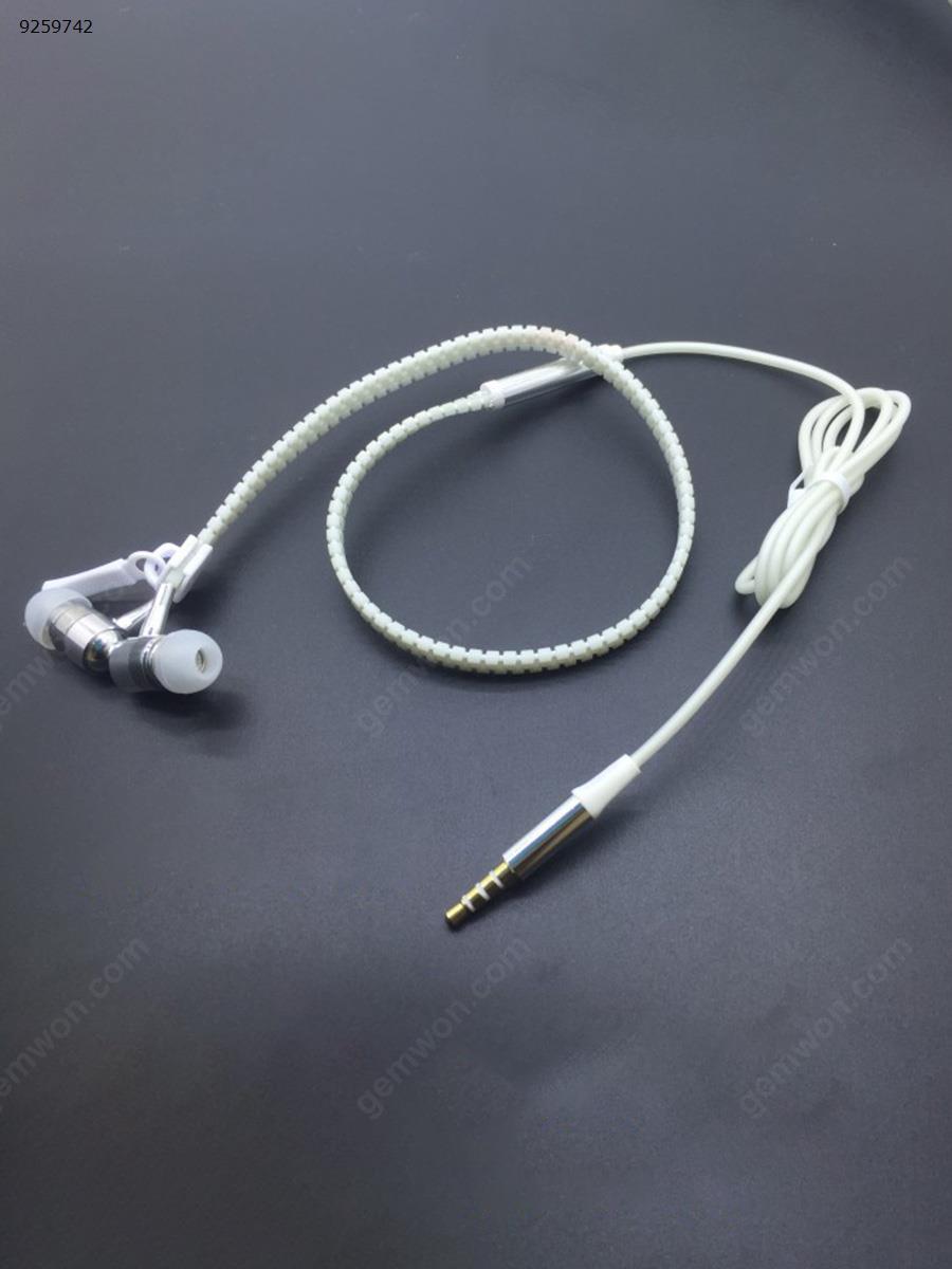 Glowing Earphone Luminous Light Metal Zipper Headphone Earbuds Glow In The Dark（white） Other Luminous headphones