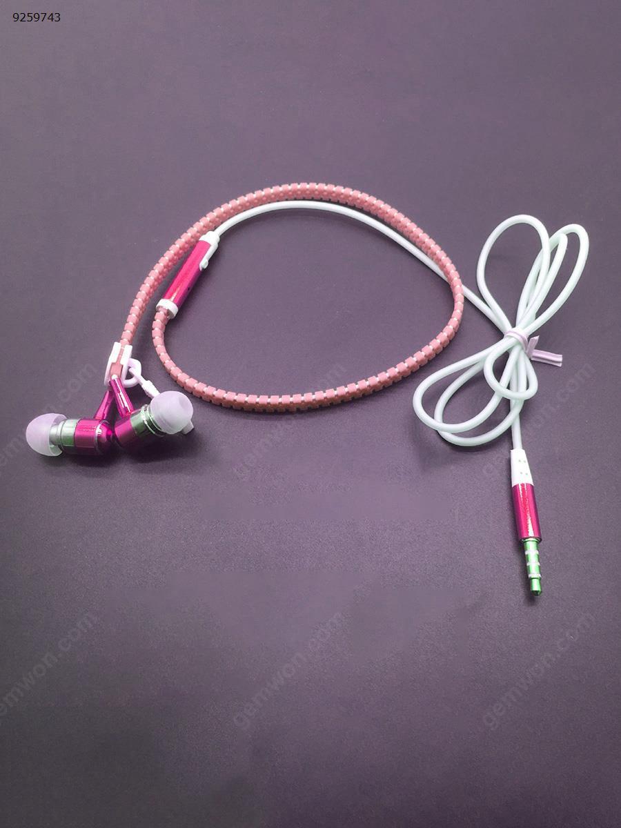 Glowing Earphone Luminous Light Metal Zipper Headphone Earbuds Glow In The Dark(pink) Other Luminous headphones