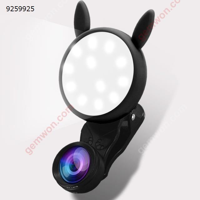 Phone Camera Lens, Rechargeable Selfie Ring Light, 20X Macro Lens & Wide Angle Lens, 3 Adjustable Brightness Fill Light for iPhone X, On-Camera Video Light for iPhone 7 Plus, Samsung, etc -black Selfie LED Light WQ-04