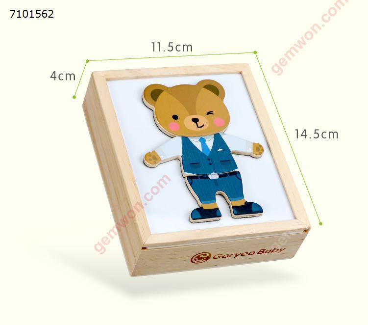 Baby Wooden Changing Clothes Magnetic Blocks Kids Cartoon Figure Dress Up Puzzle Sets Educational Toys Bear Changing Clothes Puzzle Toys N/A