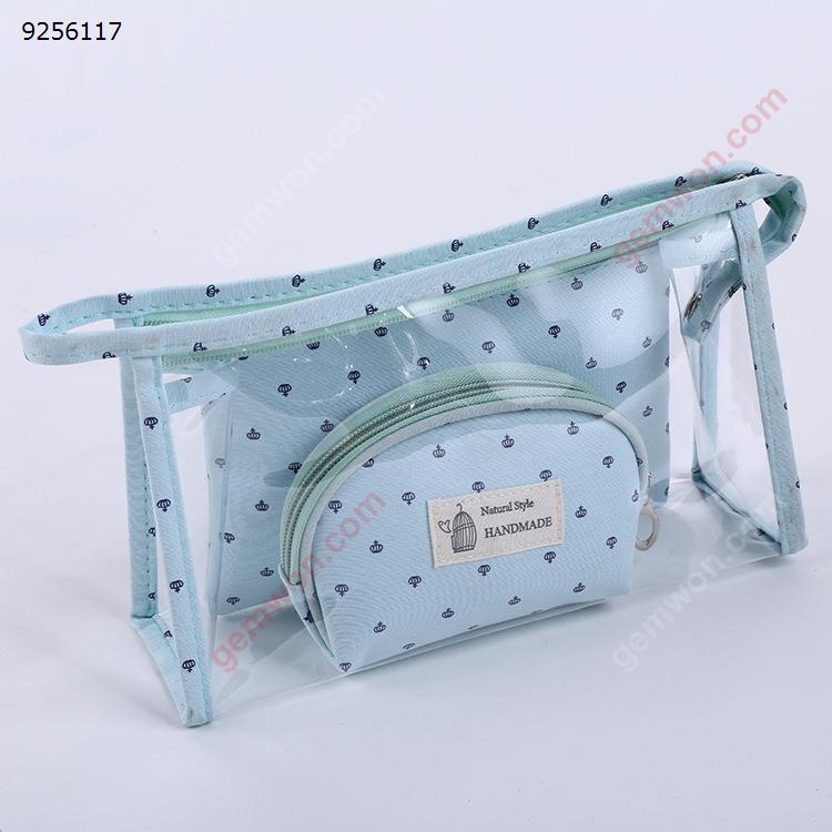 3 piece PVC waterproof transparent cosmetic bag plastic makeup travel bag set(Blue) Personal Care  N/A