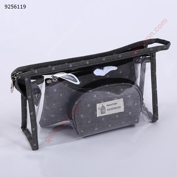 3 piece PVC waterproof transparent cosmetic bag plastic makeup travel bag set(Black) Personal Care  N/A