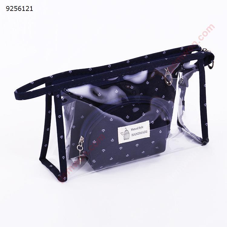 3 piece PVC waterproof transparent cosmetic bag plastic makeup travel bag set(Dark Blue) Personal Care  N/A