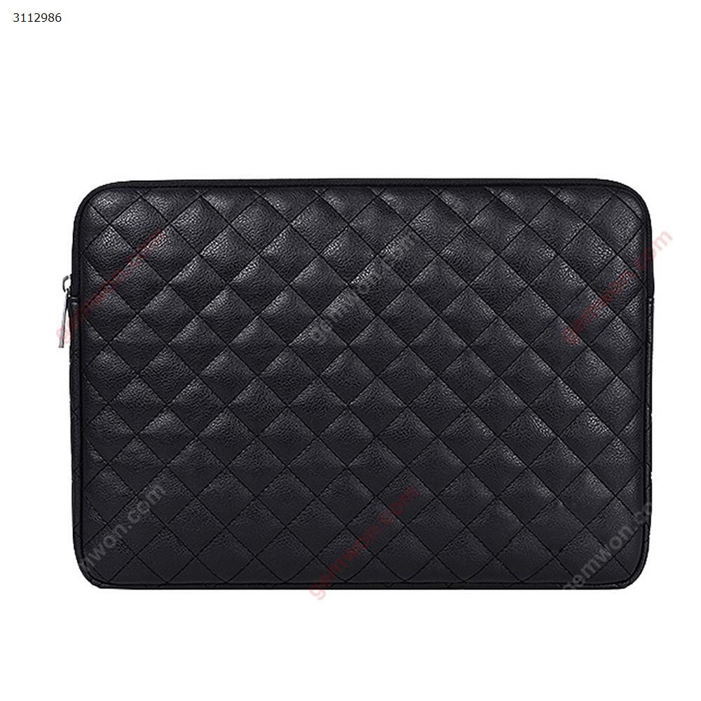 13 inches PU leather notebook rhombic embroidery hand holding notebook liner waterproof and shockproof Apple computer bag，black Storage bag 13 INCHES PU DIAMOND INNER BAG