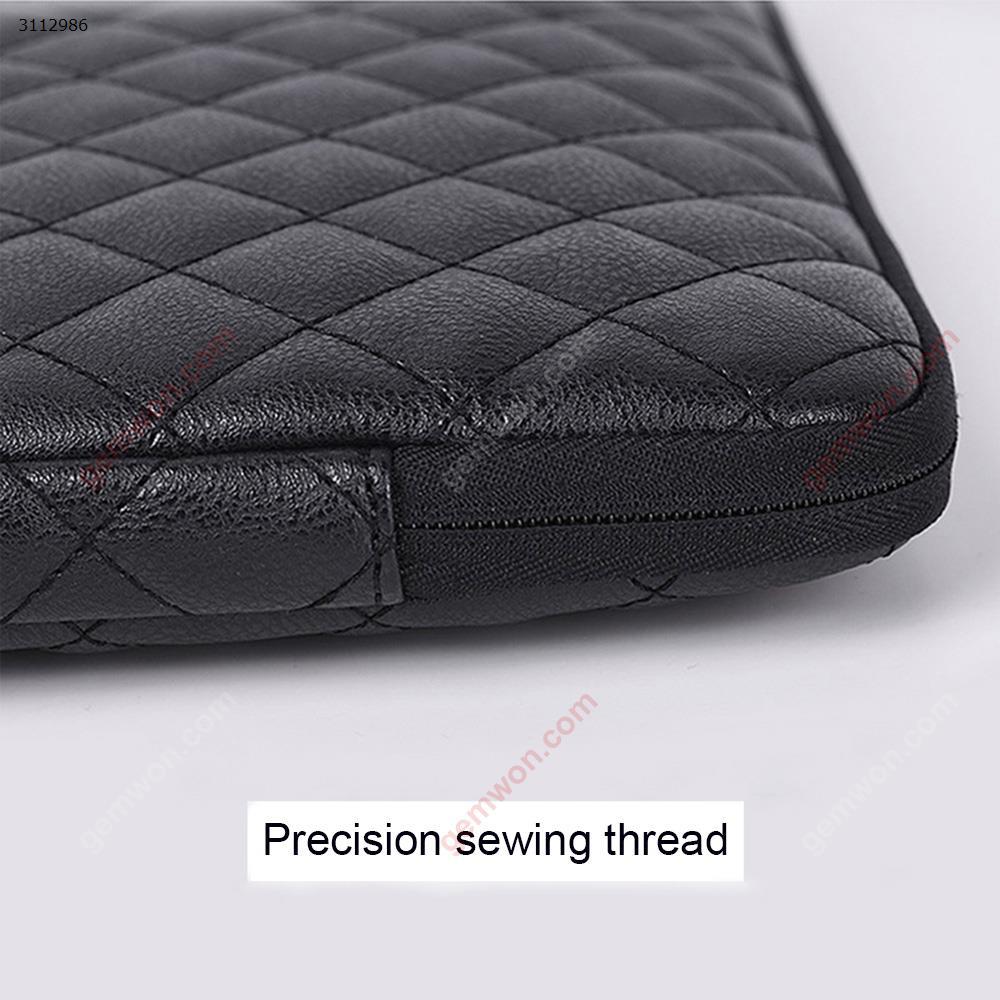 13 inches PU leather notebook rhombic embroidery hand holding notebook liner waterproof and shockproof Apple computer bag，black Storage bag 13 INCHES PU DIAMOND INNER BAG