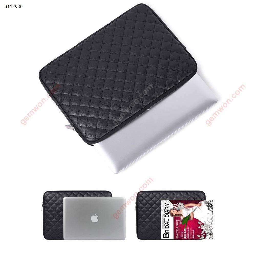 13 inches PU leather notebook rhombic embroidery hand holding notebook liner waterproof and shockproof Apple computer bag，black Storage bag 13 INCHES PU DIAMOND INNER BAG