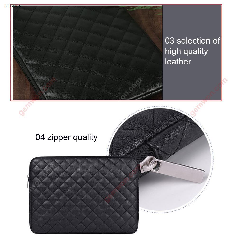 13 inches PU leather notebook rhombic embroidery hand holding notebook liner waterproof and shockproof Apple computer bag，black Storage bag 13 INCHES PU DIAMOND INNER BAG