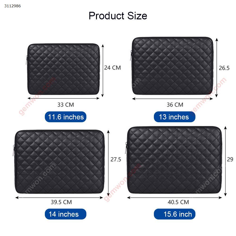 13 inches PU leather notebook rhombic embroidery hand holding notebook liner waterproof and shockproof Apple computer bag，black Storage bag 13 INCHES PU DIAMOND INNER BAG