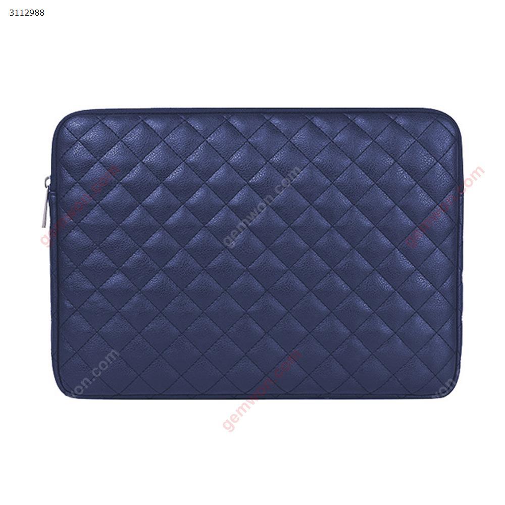 13 inches PU leather notebook rhombic embroidery hand holding notebook liner waterproof and shockproof Apple computer bag，Navy blue Storage bag 13 INCHES PU DIAMOND INNER BAG