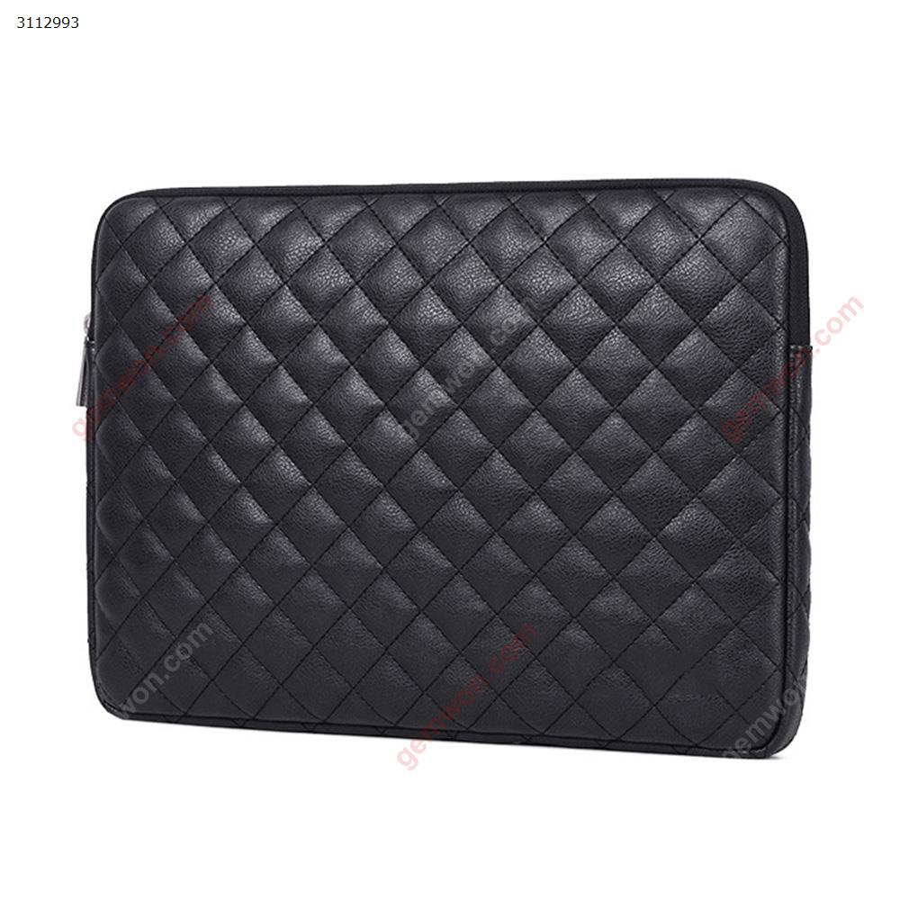 14 inches PU leather notebook rhombic embroidery hand holding notebook liner waterproof and shockproof Apple computer bag，black Storage bag 14 INCHES PU DIAMOND INNER BAG