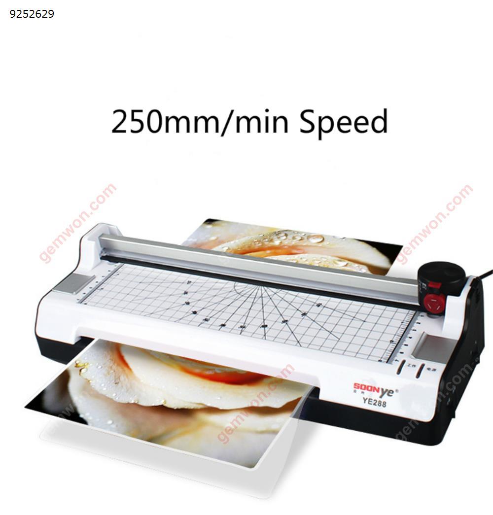 A4 Office Home Document Photo Laminator Hot and Cold Fast Laminating Machine Tape Cutter,250mm/min Speed,Glue Thickness 0.5 mm,Glue width:230 mm,Not Includes Laminating Pouches(EU,265W) Office Products YE288