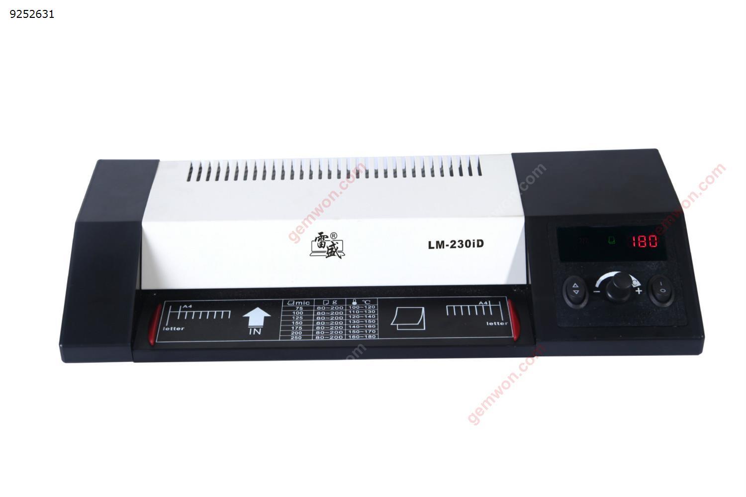 A4 Office Home Document Photo Laminator, 410mm/min Speed,Glue Thickness:1 mm,Glue width:230 mm,4 Heating Rolls:25mm Diameter,Not Includes Laminating Pouches,White(400W) Office Products LM-230iD