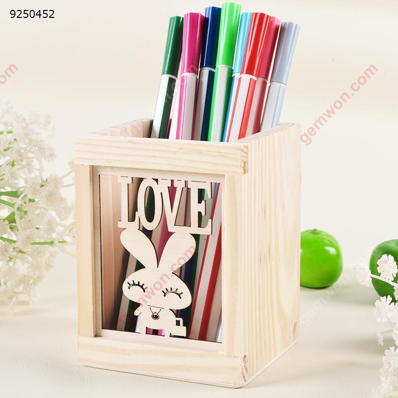 Rabbit: Laser Hollow Carved Pattern Wooden Pen Holder Office Products N/A