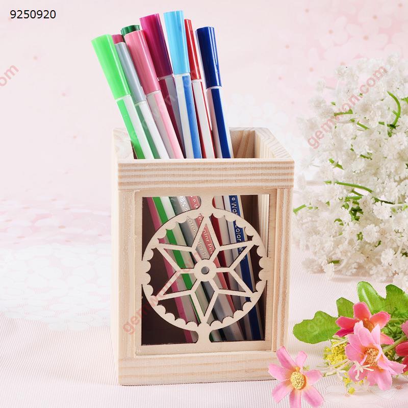 Gear: Laser Hollow Carved Pattern Wooden Pen Holder Office Products N/A