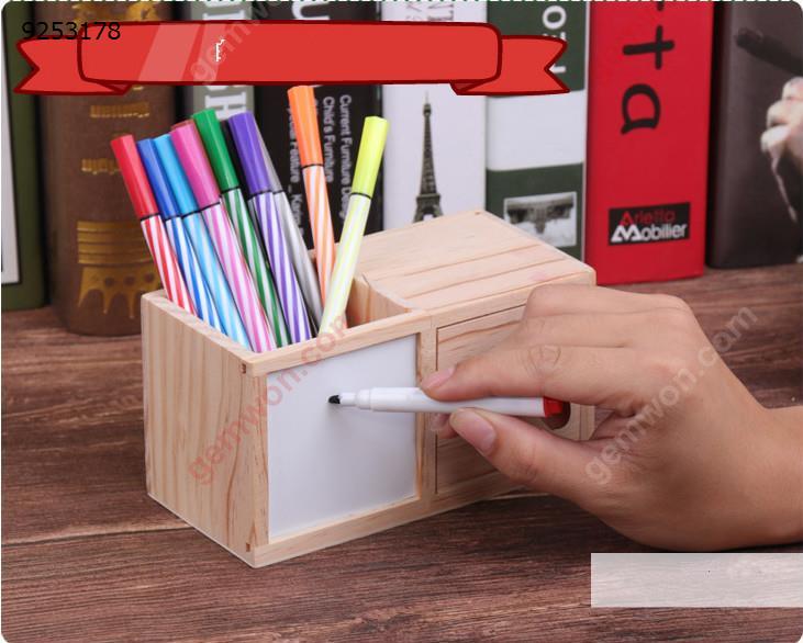 Wooden Pen Holder With Mini Whiteboard And Storage Drawer Multi-Function Pen Storage Box  Office Products N/A