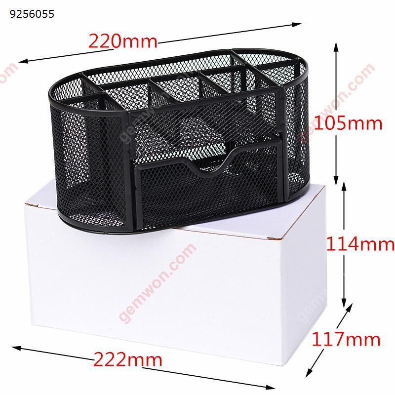 Mesh Office Desk Tidy Organiser Desktop Multi-functional Storage Metal Pen Holder With 9 Compartments,Black Office Products N/A