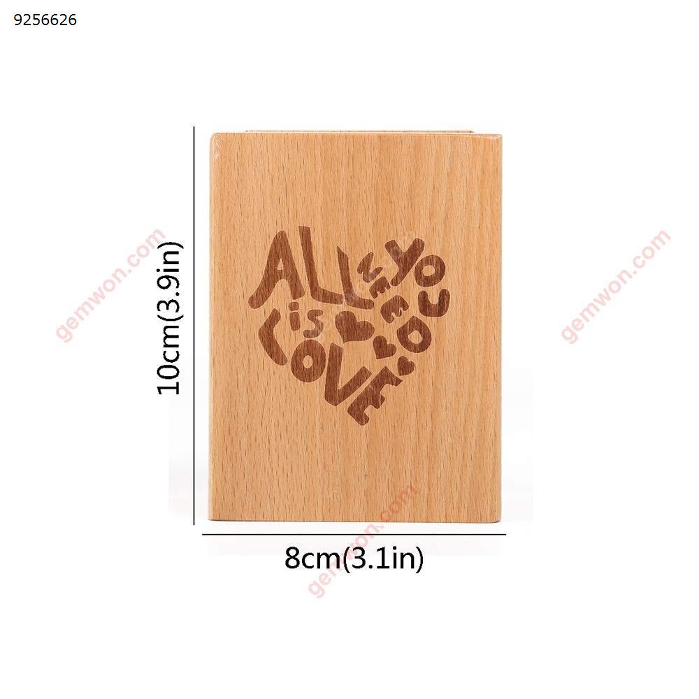 Simple Solid Wood Pen Holder Decoration, Beech Wood Products, Creative Pattern Design, Multi-function Sundries Storage, Square, Laser Engraving, Wood Color,Patterns Available:Love Office Products N/A