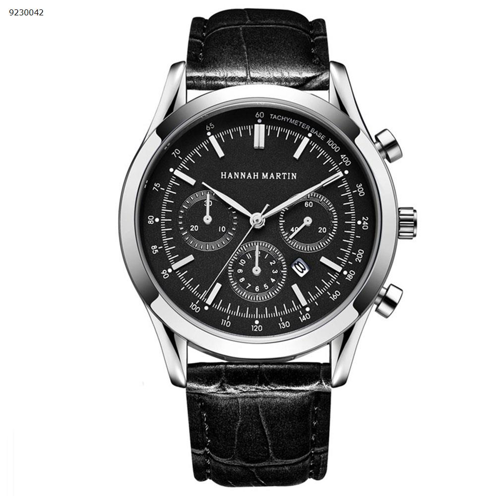 Multifunctional Tri-eye Decorative Waterproof Sports Anti-Leisure Watch Black Leather  Smart Wear HM 301