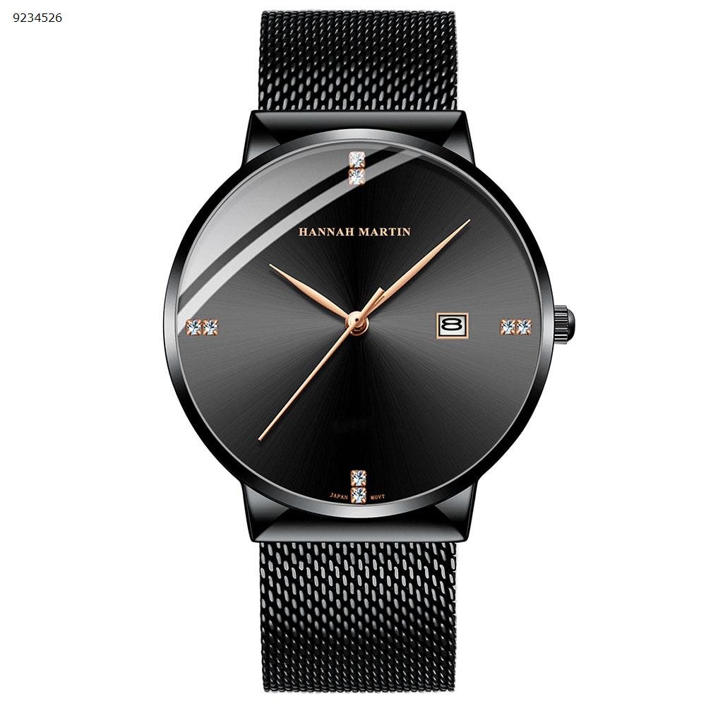 Japanese calendar man waterproof hot style casual stainless steel mesh belt watch black Smart Wear HM901