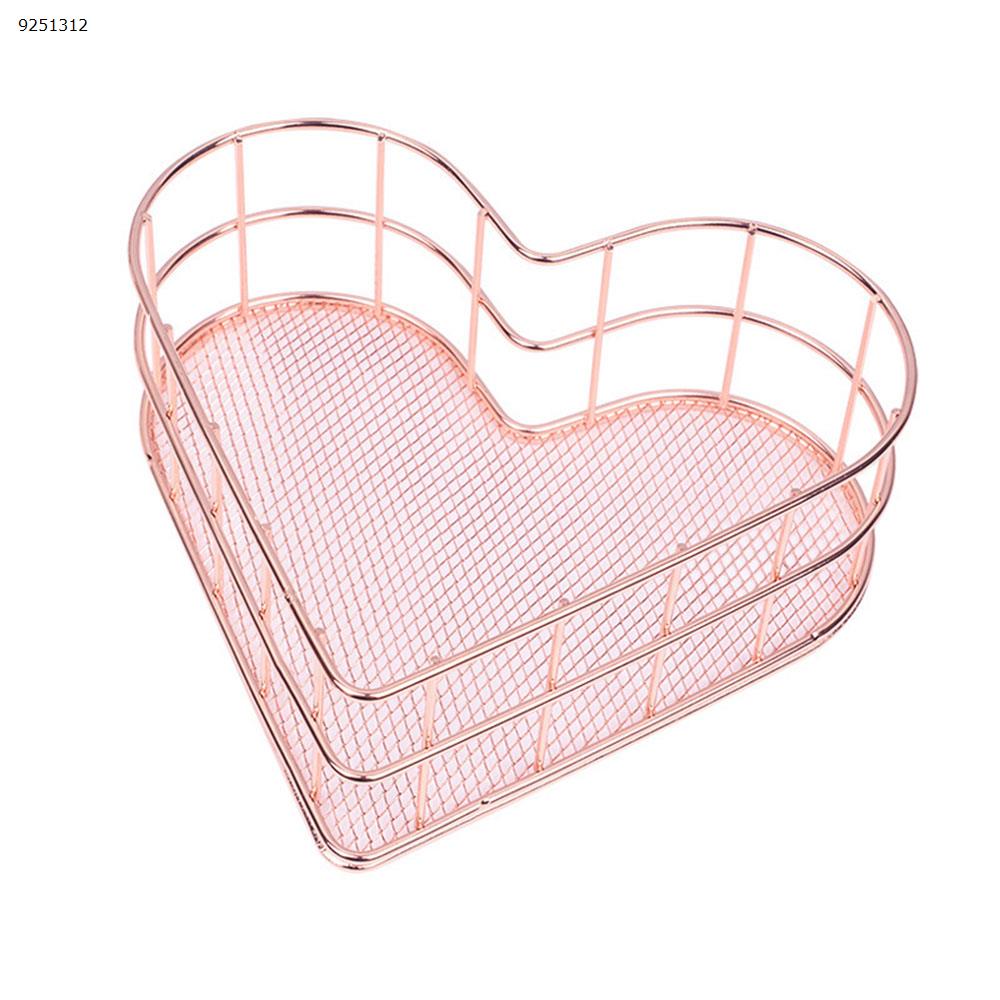 Heart-Shaped Storage Basket,  Storage Basket, Desktop Debris Finishing, Wrought Iron Fruit Storage Basket,Rose Gold Office Products N/A