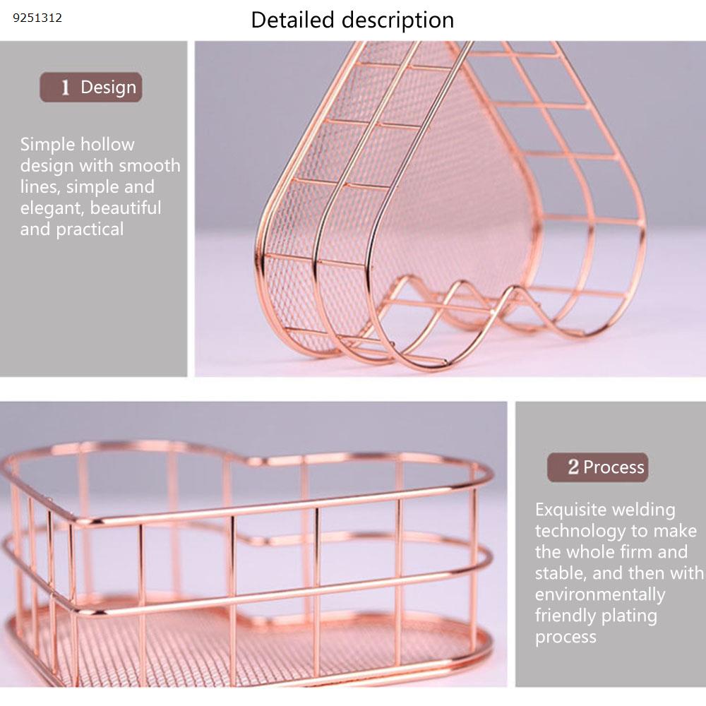 Heart-Shaped Storage Basket,  Storage Basket, Desktop Debris Finishing, Wrought Iron Fruit Storage Basket,Rose Gold Office Products N/A