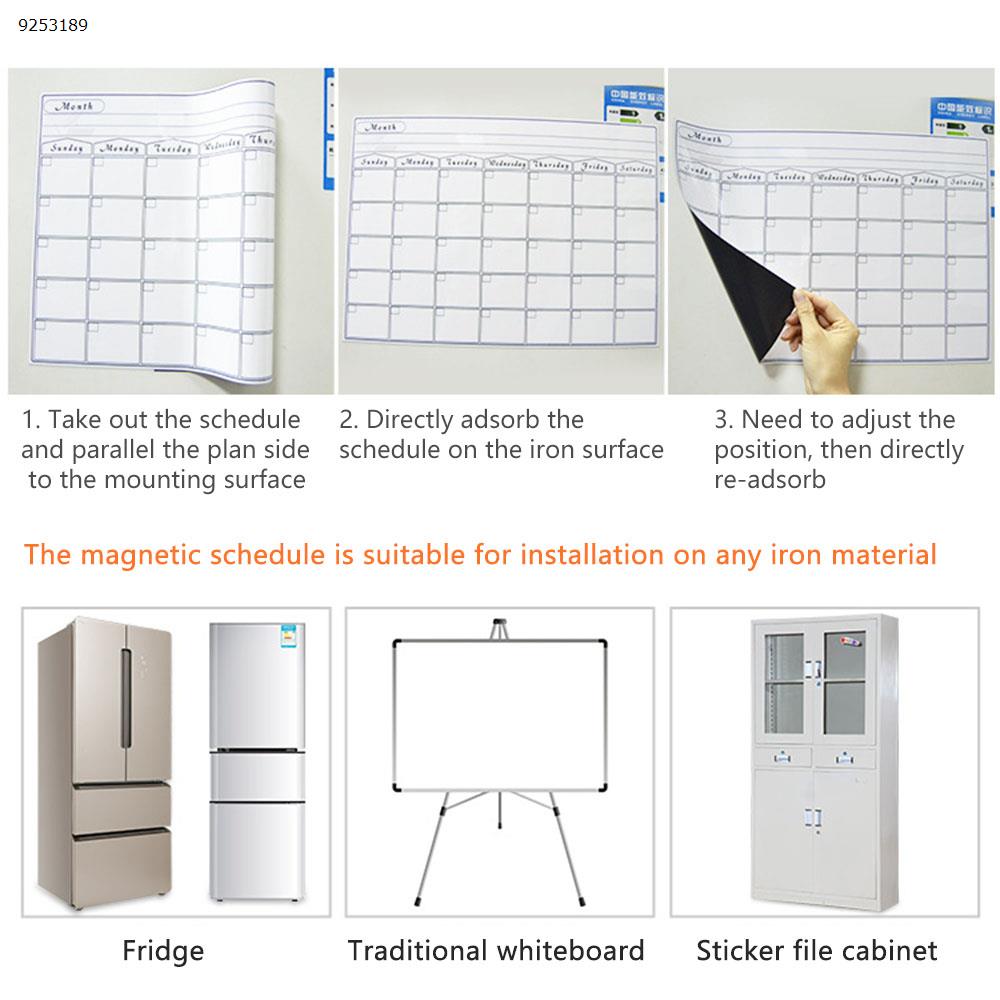 Rewritable Monthly Schedule Magnetic Calendar Sticker Removable Refrigerator Sticker Message Board Soft Whiteboard,White Office Products N/A