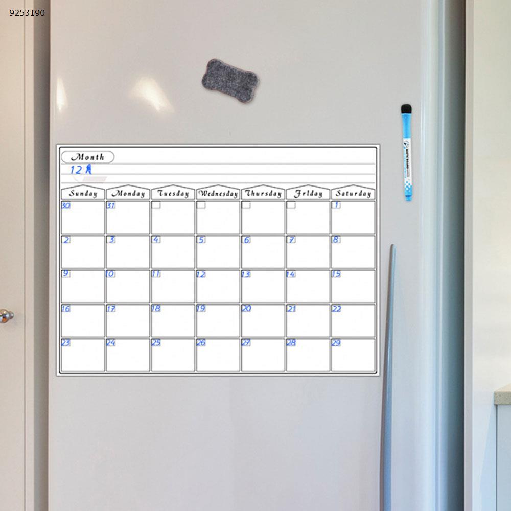 Rewritable Monthly Schedule Magnetic Calendar Sticker Removable Refrigerator Sticker Message Board Soft Whiteboard,Blue Office Products N/A