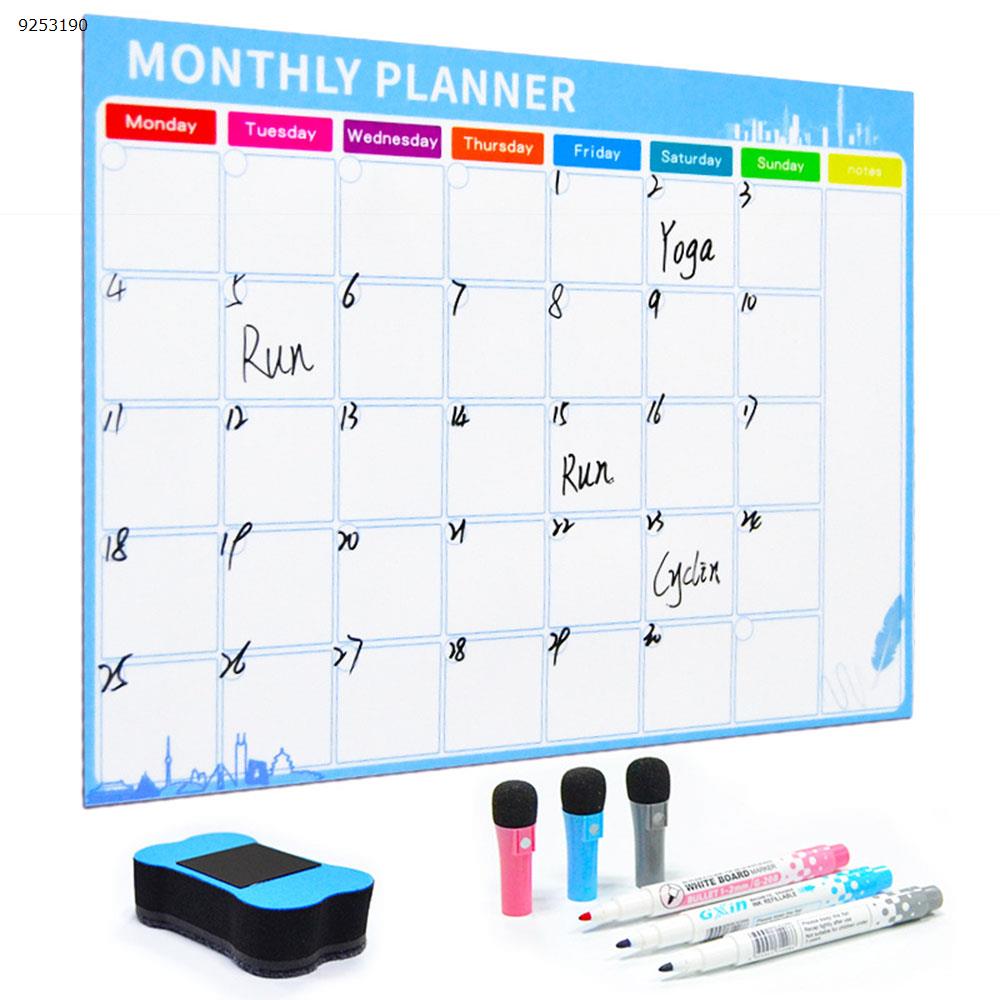 Rewritable Monthly Schedule Magnetic Calendar Sticker Removable Refrigerator Sticker Message Board Soft Whiteboard,Blue Office Products N/A