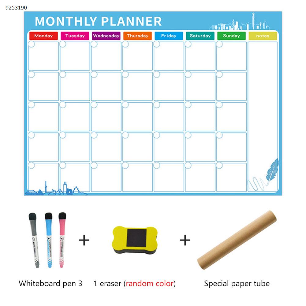 Rewritable Monthly Schedule Magnetic Calendar Sticker Removable Refrigerator Sticker Message Board Soft Whiteboard,Blue Office Products N/A