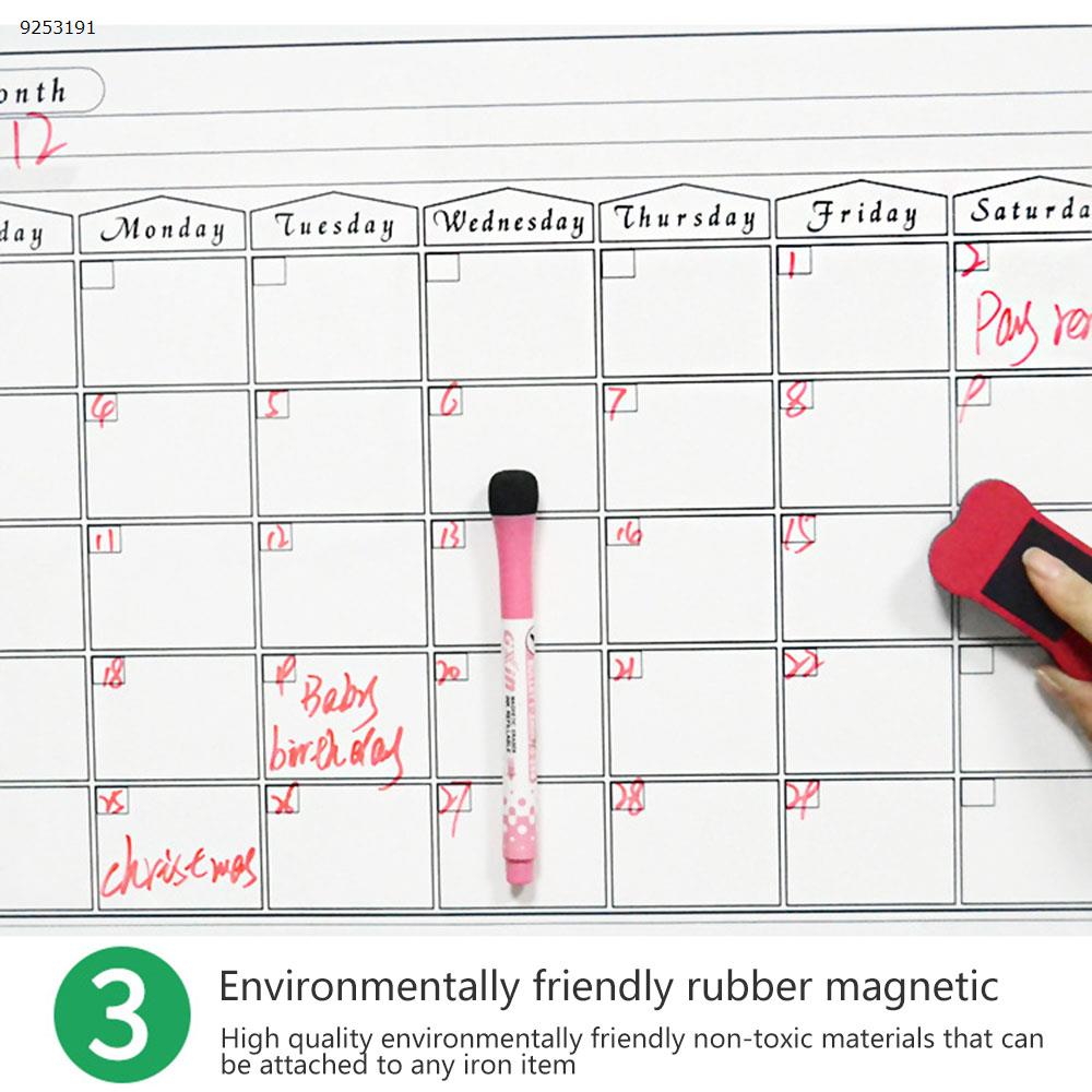 Rewritable Monthly Schedule Magnetic Calendar Sticker Removable Refrigerator Sticker Message Board Soft Whiteboard,Green Office Products N/A