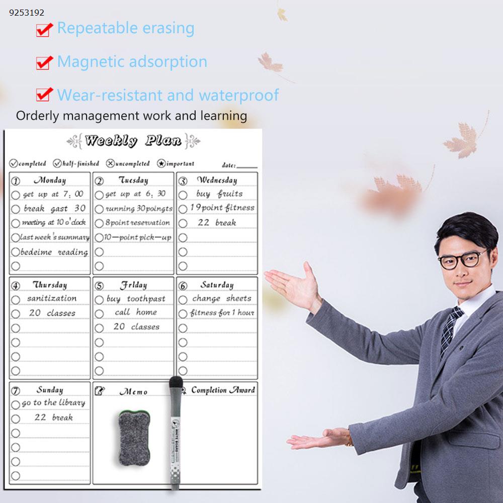 Rewritable Weekly Schedule Magnetic Calendar Sticker Removable Refrigerator Sticker Message Board Soft Whiteboard ,White Office Products N/A