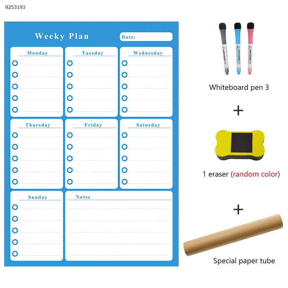 Rewritable Weekly Schedule Magnetic Calendar Sticker Removable Refrigerator Sticker Message Board Soft Whiteboard ,Blue Office Products N/A