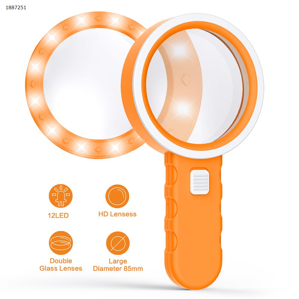 Picture of Magnifier illuminated magnifier lamp magnifying loupe with 12 LED lights handheld LED magnifier jewelry loupe reading  OrangeW