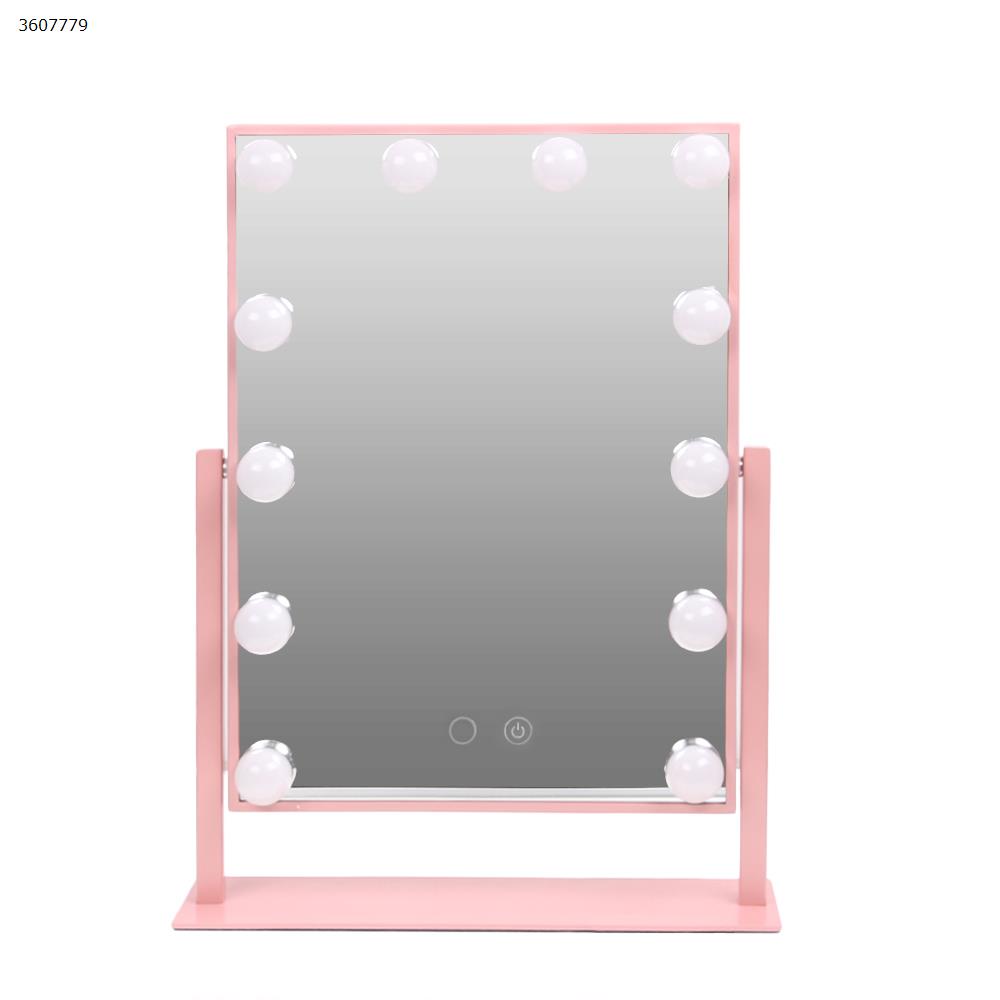 12 lights three-tone light Desktop lamp with light mirror square LED bulb portable princess mirror, Pink plug-in models Decorative light 12