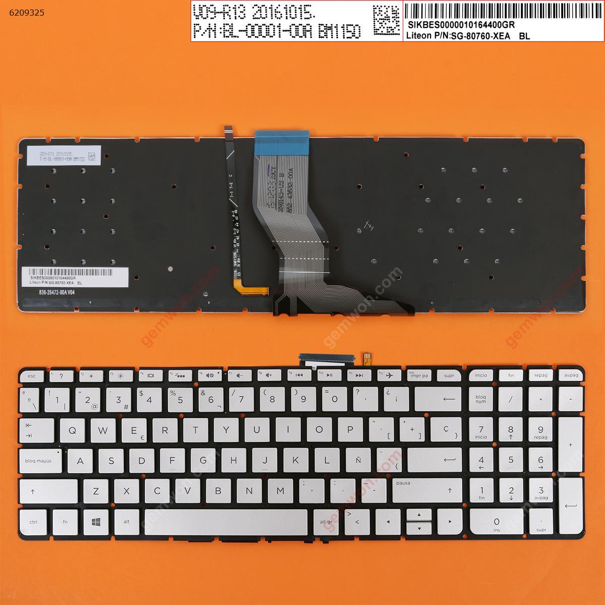 HP Pavilion 15-AB SILVER(Backlit,Without FRAME,Small Enter,Win8) SP V150646DS1 Laptop Keyboard (OEM-B)