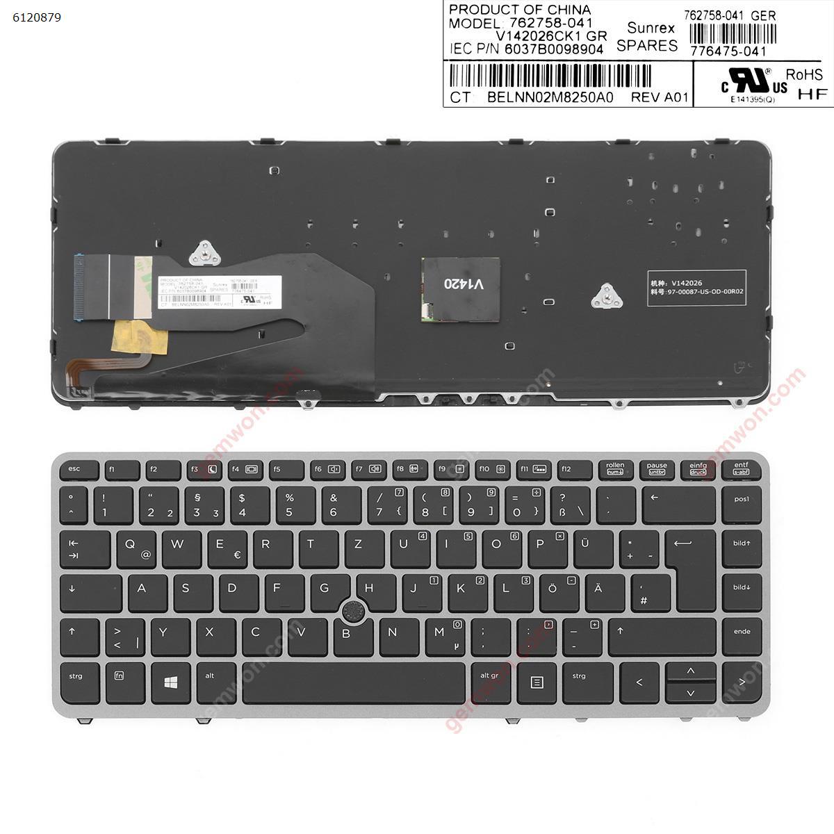 HP EliteBook 840 G1 850 G1 GRAY FRAME BLACK (Backlit,with point,Win8)  6037B0098904