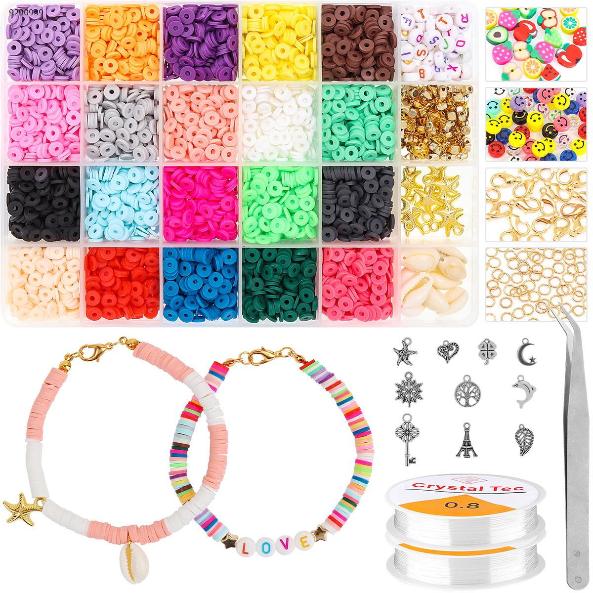 4200 pieces of clay beads 6mm 20 colors flat round polymer clay spacer bead pendant accessory and 2 rolls of elastic rope for DIY jewelry making bracelet necklace Other DIY14