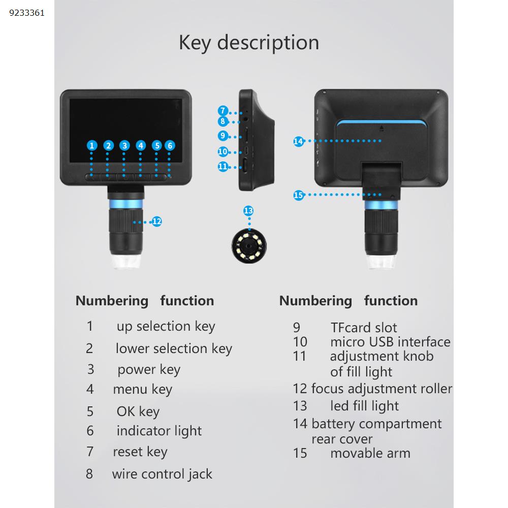 High-definition 5-inch display screen angle adjustable digital mobile phone microscope supports tablet PC rechargeable MS2 with Z11 plastic stand Other MS2