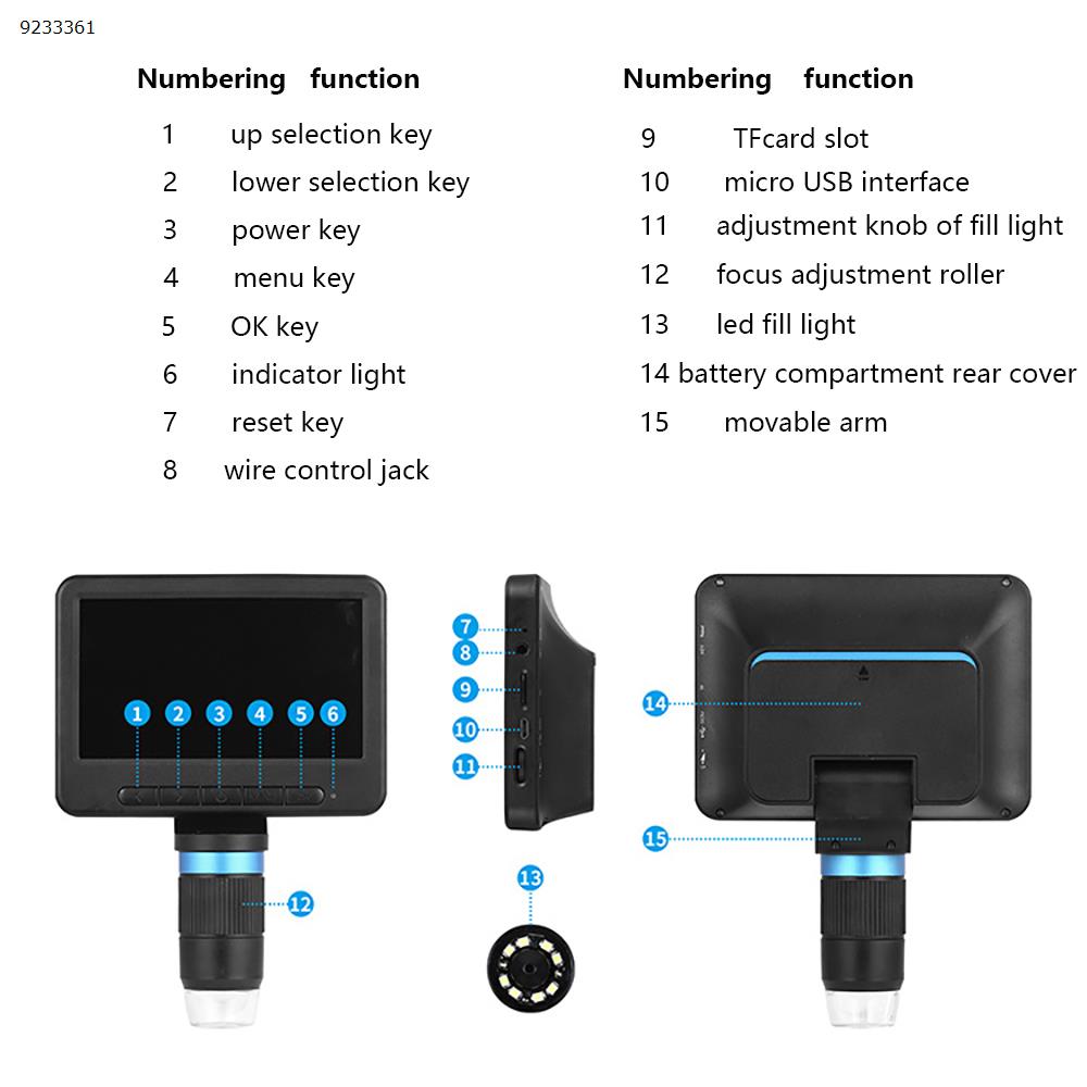 High-definition 5-inch display screen angle adjustable digital mobile phone microscope supports tablet PC rechargeable MS2 with Z11 plastic stand Other MS2