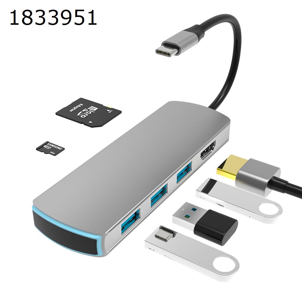 USB C Hub to 4K 30Hz Ethernet, 3.1 USB Type C Adapter Dongle forMacbook Pro 6in1 Combo Pass