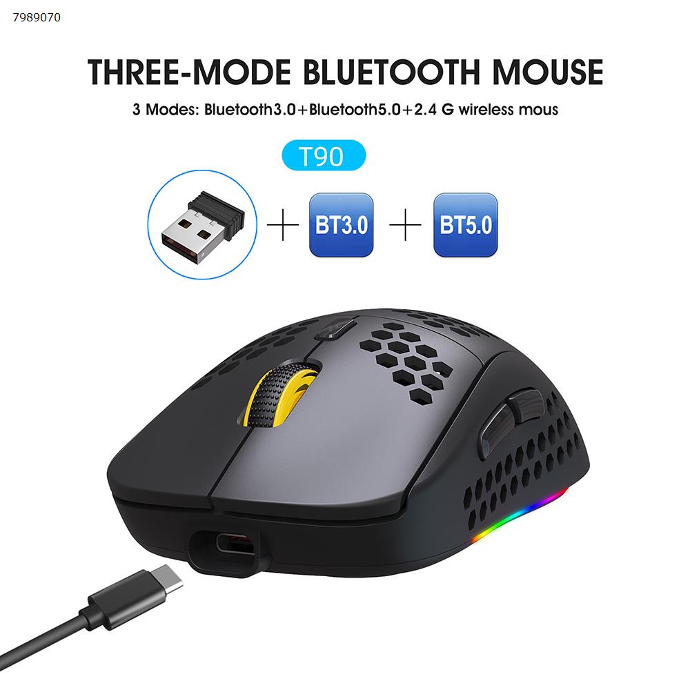 Mouse three-mode Bluetooth wireless MOUSE lightweight design cellular RGB luminous mouse T90 black Other T90