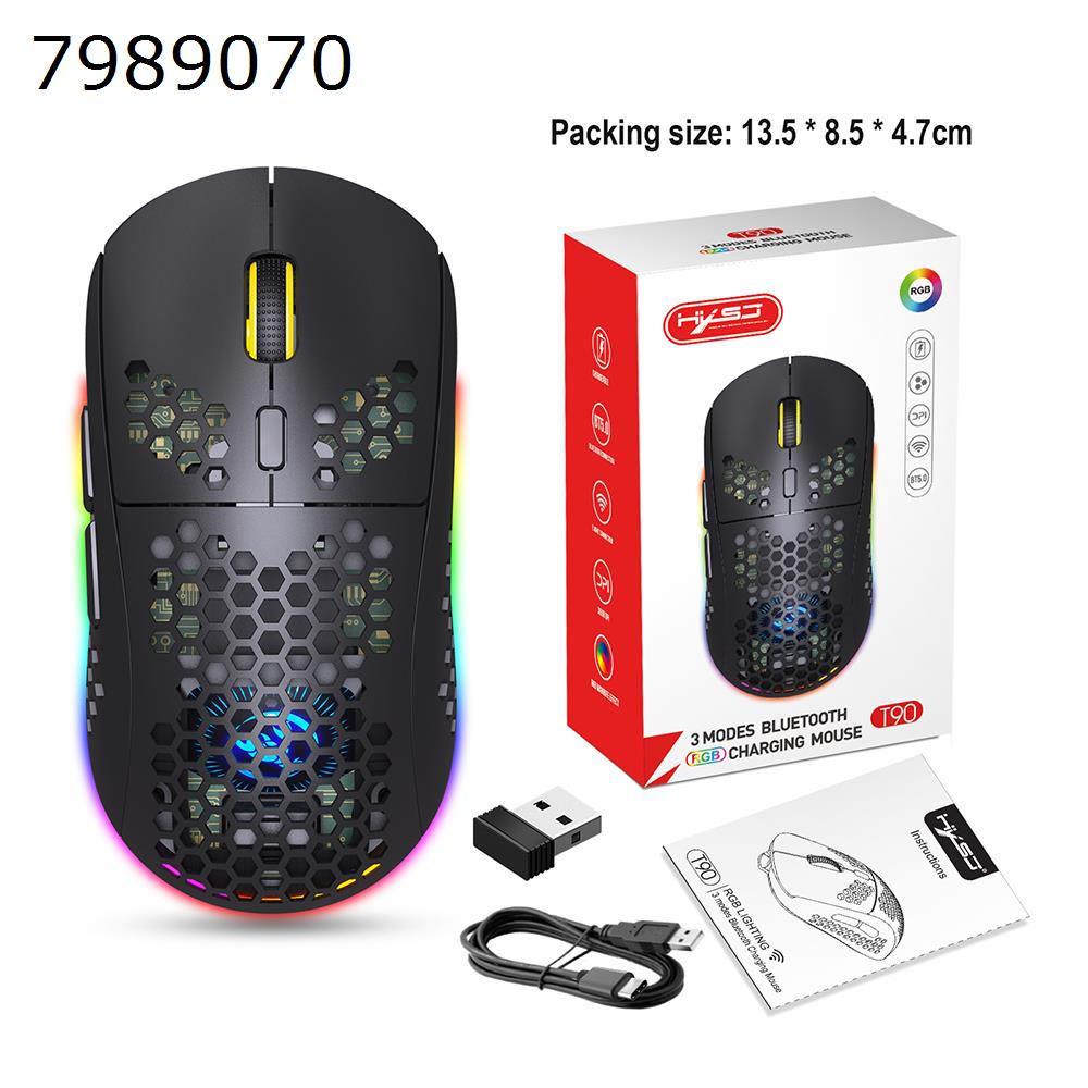 Mouse three-mode Bluetooth wireless MOUSE lightweight design cellular RGB luminous mouse T90 black Other T90