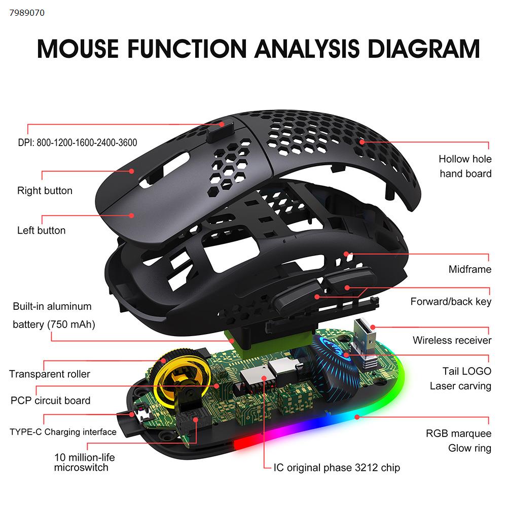 Mouse three-mode Bluetooth wireless MOUSE lightweight design cellular RGB luminous mouse T90 black Other T90